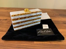 Edie Parker Jean Alabaster & Gold Confetti Striped Box Clutch Bag