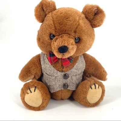 Vintage vtg Dakin Teddy Bear 1987 plush professor wool vest