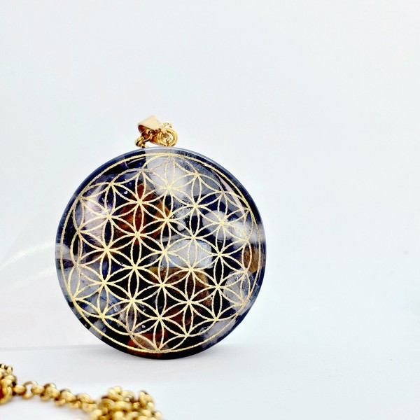 Alternate view of Flower Life Custom Orgone Necklace. Amulet For Meditation, Chakra Balance Emf