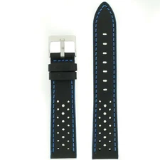 Watch Band Mens Leather Black Rally Race Sport Strap Red Blue Vented 18mm -22mm