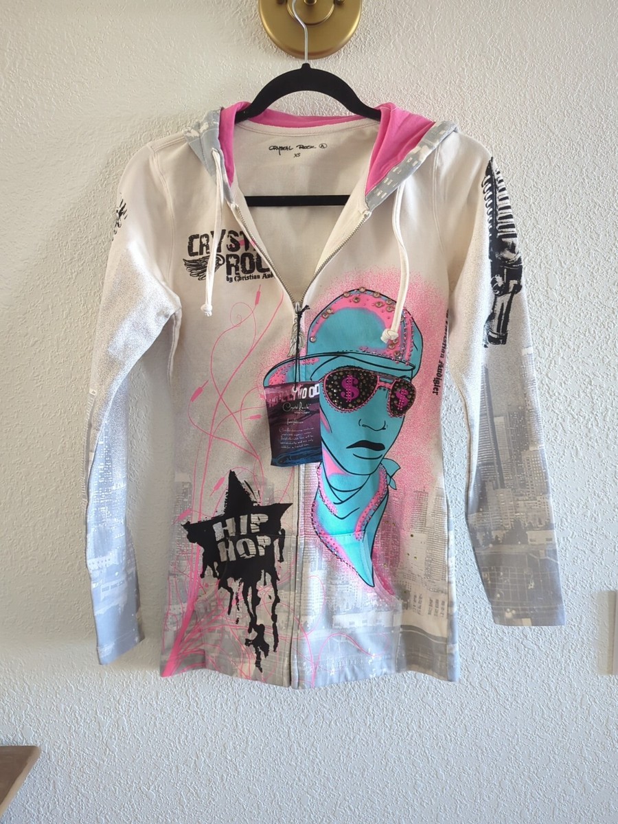 00s lagust python cardie ジレ vkei archive Crystal Rock Jacket Women XS Y2K Hip Hop Rhinestone Hoodie