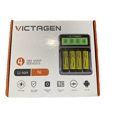 Victagen 4-slot Lithium-ion Ni-MH Ni-CD Battery Smart Charger 3.7V 1.2V AAA AA