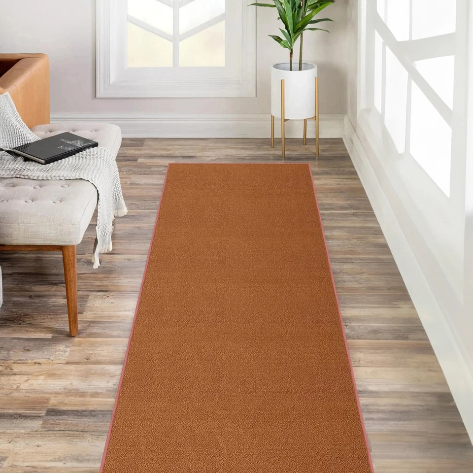 AMERIDECOR Custom Size Stair Hallway Runner Rug Non Slip Rubber Back Terracotta Orange