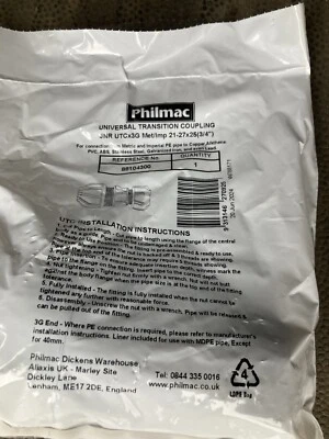 philmac universal transition coupling 21-27x25mm X 1 Non Plasson