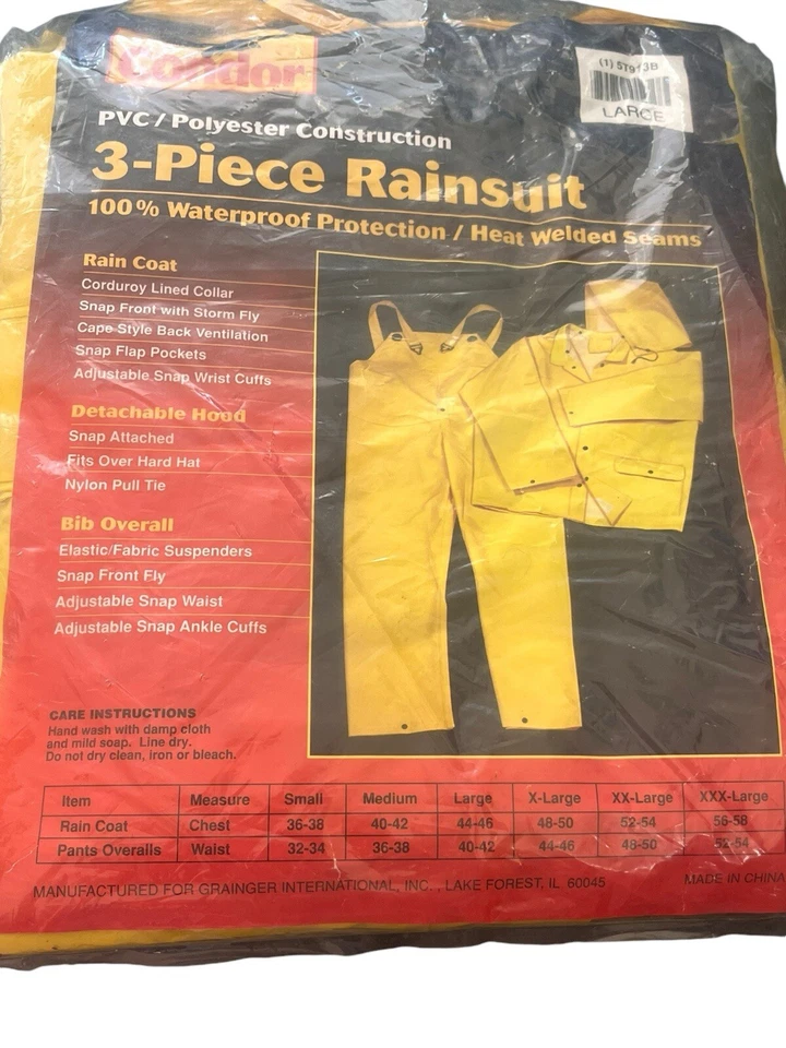 Новый Condor 3-PC RAINSUIT сверхпрочный ПВХ ПВХ защитное снаряжение XXX - большой - Изображение 3 из 4