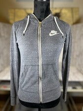 Nike Lightweight Gray Hoodie Jacket Full Zip Pockets Swoosh Logo Womens Size S
