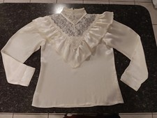 Gunne Sax Jessica McClintock Vtg70s Ivory Satin Lace Victorian Style Blouse Sz S