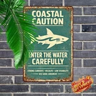 Humorous Shark Warning Swim at Own Risk Vintage Metal Tin Sign 8x12