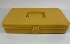 Vintage Wilson Wil-Hold Sewing Box Gold Yellow  Plastic Thread Organization.