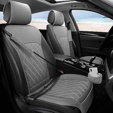 Grey Leather Seat Covers with Storage Pocket - Front Car Seat Covers