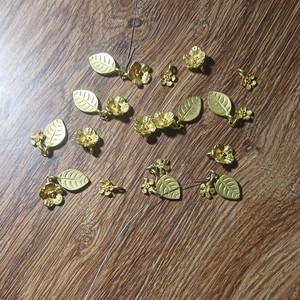 Vintage Gold Tone Leaf Flower Brass Metal Stampings Lot for Jewelry Making 14pcs