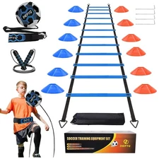 Soccer Agility Training Equipment Set, 12 Rung 20Ft Agility Ladder, 12 Disc C...