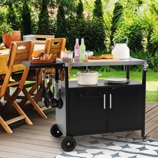 Outdoor BBQ Grill Cart with Stainless Steel Top Foldable Side Table Storage