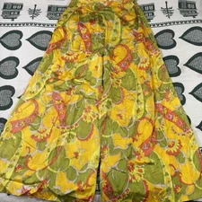Vintage 70s Palazzo Pants Womens M Multicolor Floral Psychedelic Wide Leg Hippie