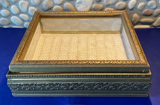 Vintage Carved Wood Shadow Box Glass Lid Display For Table or Wall @12 x 10 inch