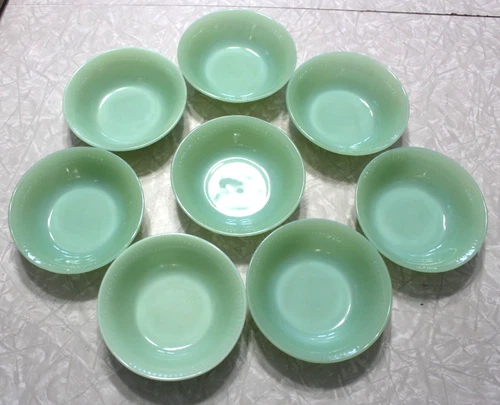 8  VTG Glass Fire king  Jane ray  Ribbed sides Jadeite Green 5" Berry Bowls
