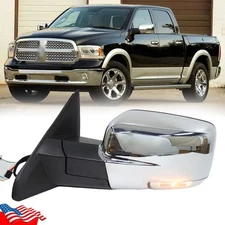 Chrome Power Mirror For Ram 1500 2013-2018 Driver W/ Heated Turn Signal Light LH