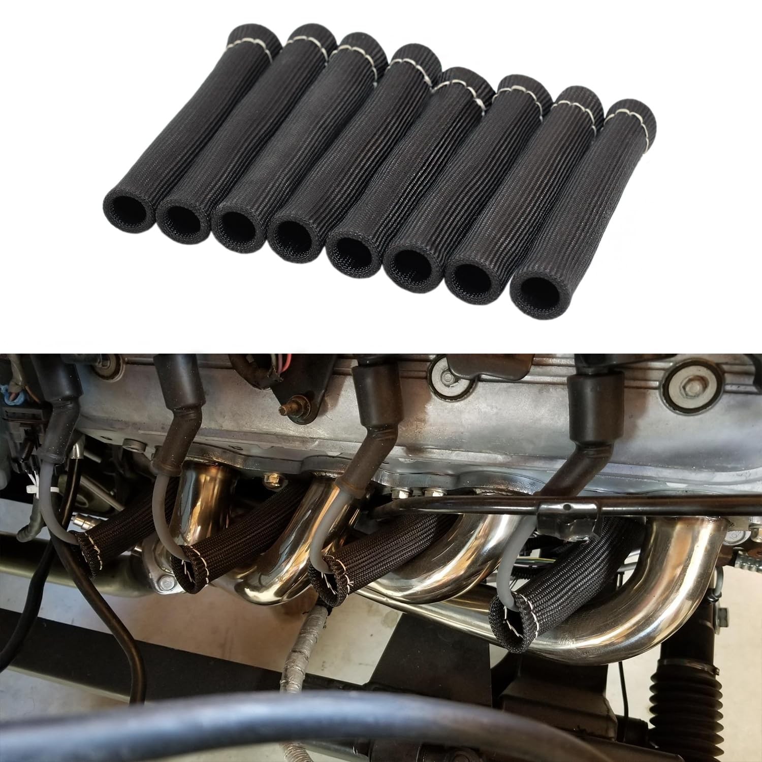 8Pcs Spark Plug Wire Boots Heat Shield Sleeve for SBC BBC 350 454, Black