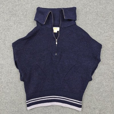 Maeve By Anthropologie Sweater Vest Womens XXS Blue Striped 1/4 Zip Turtleneck