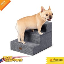 Fleece Dog Steps 13.5" High - Non-Slip 3-Step Indoor Ramp for Cats and Dogs