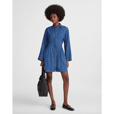 Madewell Denim Pleated Mini Shirtdress Bouvier Wash Blue Long Sleeve US 8 NWT