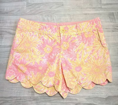 Lilly Pulitzer Buttercup Shorts Sz 2 SUNKISSED GLOW Scalloped Hem Pink Yellow