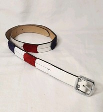 Vera Neumann White Leather Belt with Red White  Blue Suede Accents Womens Small