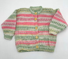 Vintage 1970s Hand Knit Baby Girls Cariegated Stripe Knit Cardigan Sweater