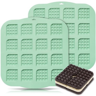 Silicone Chocolate Waffle Mold, 2 Pack Mini Square Silicone Mold Non-Stick Wa...
