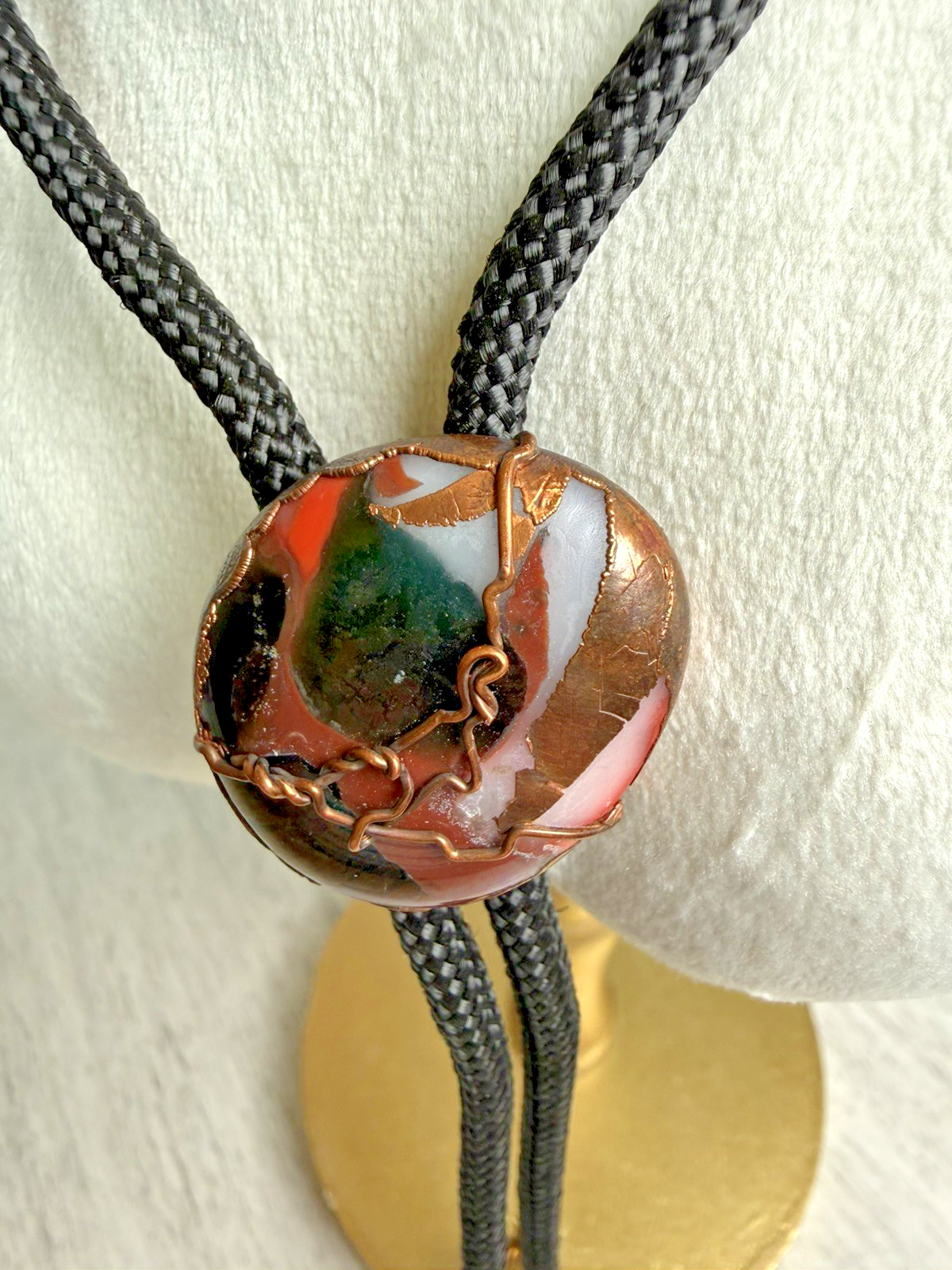 Rustic Artisan Copper Wire Wrap Multicolor Agate Jasper Like Cabochon ...