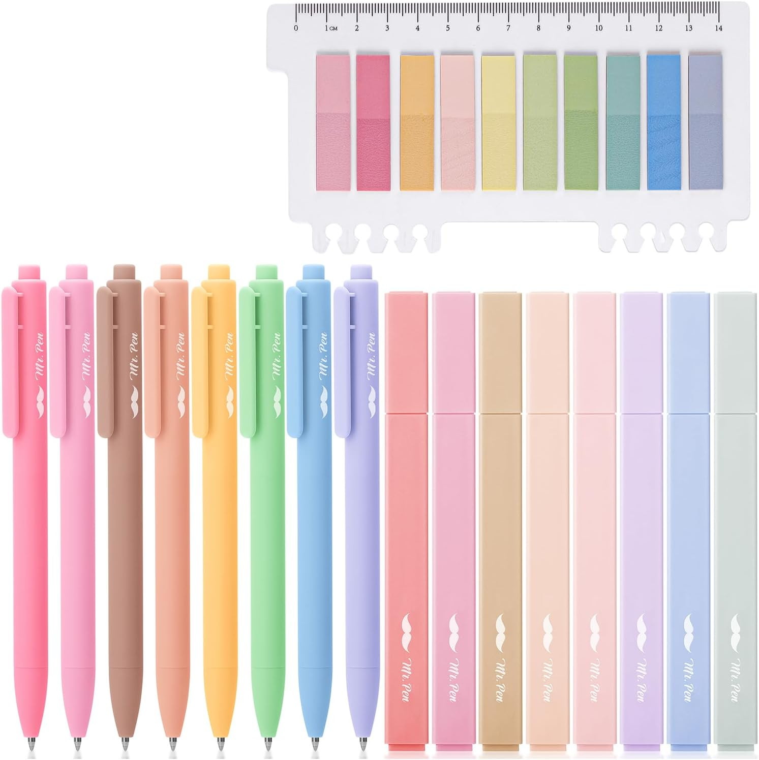 Aesthetic 16 Pack Colored Gel Pens & 200 Sheets Sticky Tabs - No Bleed Highlight