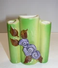 Vintage Shawnee Pottery 3-Hole Wall Pocket Vase Purple Roses 13-C