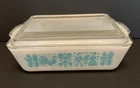 Pyrex vintage Large Refrigerator Dish Turquoise Butterprint Amish 503  1 ½ Qt