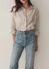 Doen Hava Top In San Leone Striped Relaxed Button Front Shirt Sz XS