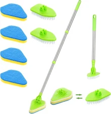 Scrub Cleaning Brush with Long Handle 2 in 1 Silver, Blue, Yellow, Green 
