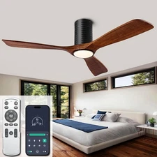 Flush Ceiling Fans 52" Fan Remote/APP Control 3CCT Dimmable Lights BLACK
