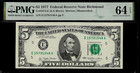 US 5 Dollars 1977 PMG 64 EPQ UNC Fr #1974-E FRN Richmond Morton | Blumenthal — photo 1