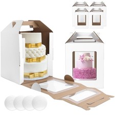 4 Pack Tall Cake Boxes 12x12x14  10x10x12 Inches with Cake Board - Large Dis...