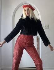 Vintage 80s Xoxo Black Faux Fur Zip Front Lined Cropped Jacket Sm