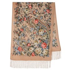 Flower Romance Pavlovo Posad Wool Scarf with Fringe 24x60"          529-13 