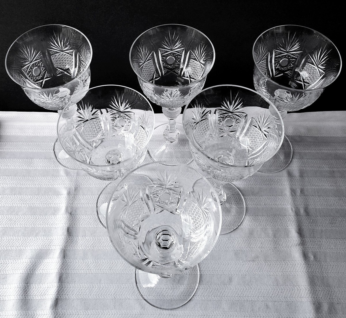 Rare Set of 6 Antique Theresienthal Pineapple Brilliant Cut