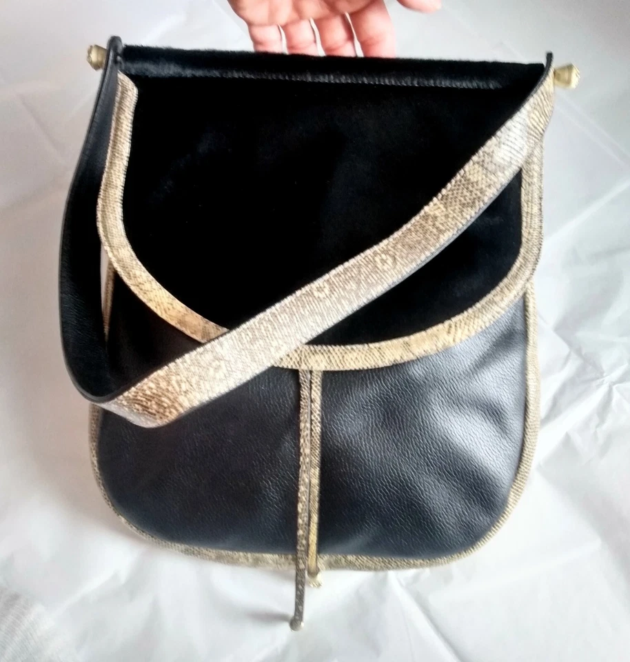 BOLSO DE HOMBRO BARRY KIESELSTEIN CORDÓN PELO DE PONY ESTAMPADO DE PITÓN NEGRO CUERO GRANULADO Foto 4 de 4