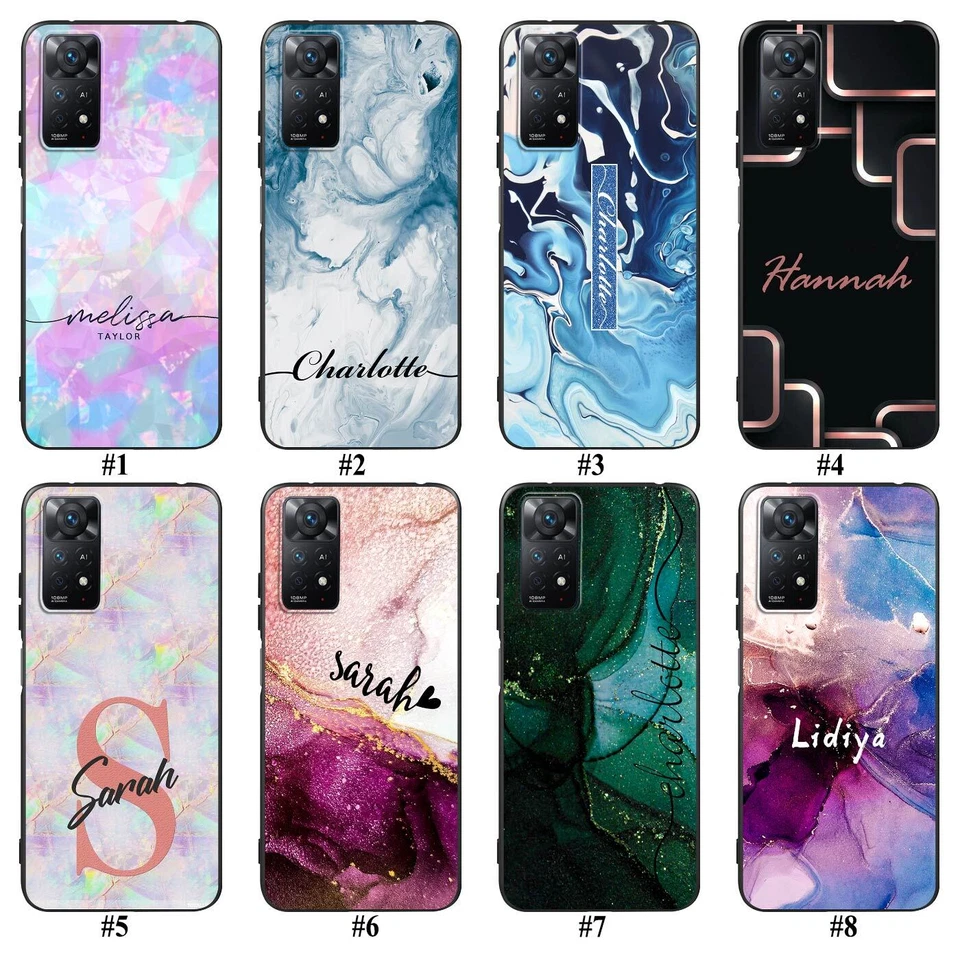 Funda de teléfono con nombre personalizada de mármol para Xiaomi Redmi 10C Note 11 Pro 12 10 Foto 2 de 4