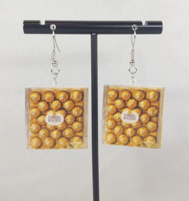 Hook Drop Dangle Pierced Earrings Ferrero Rocher Candy Sweets Costume Jewelry 