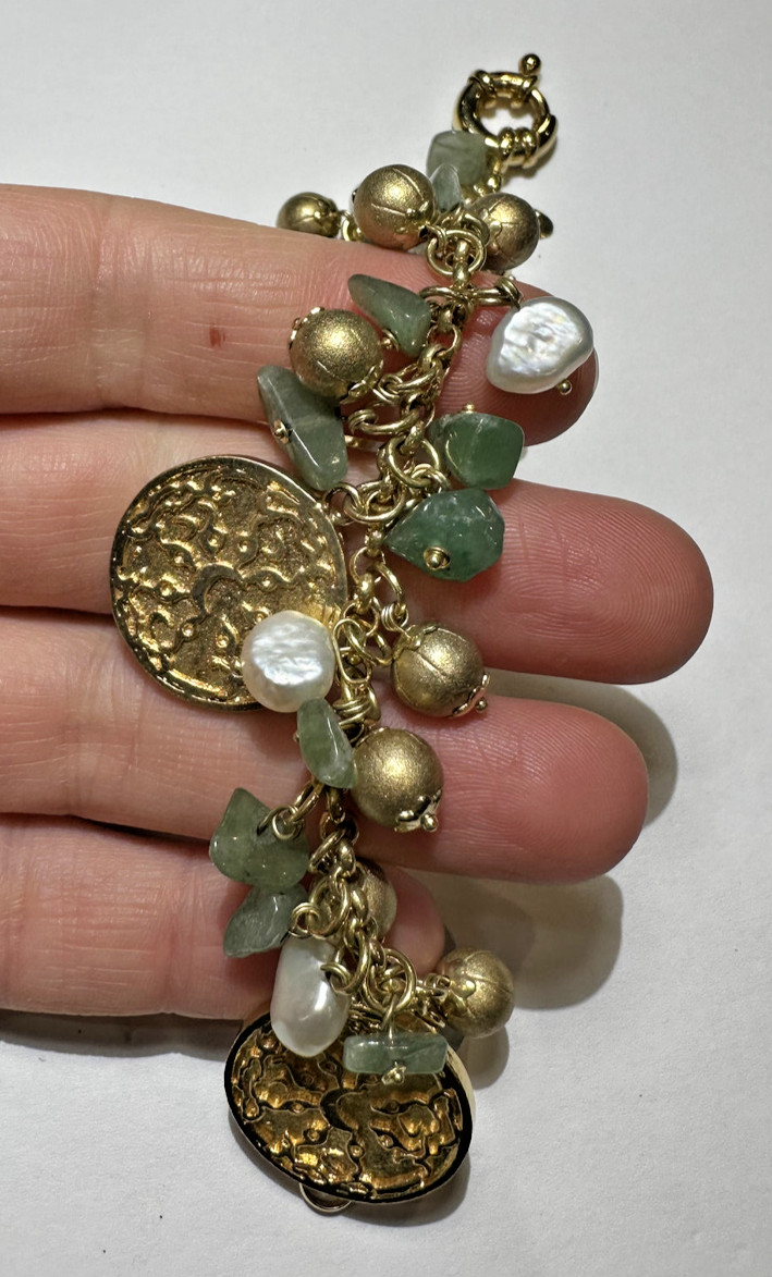 RL Brazil Color Dorado Medallón Jade Jadeíta Guijarro Perlas Colgante Charms