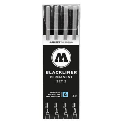 Molotow Blackliner Marker 4er Set - Permanent Set 2 - Schwarz Sketch Zeichnen