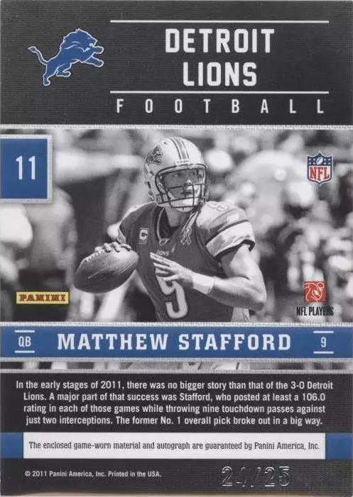 2011 Panini Limited Matthew Stafford #11