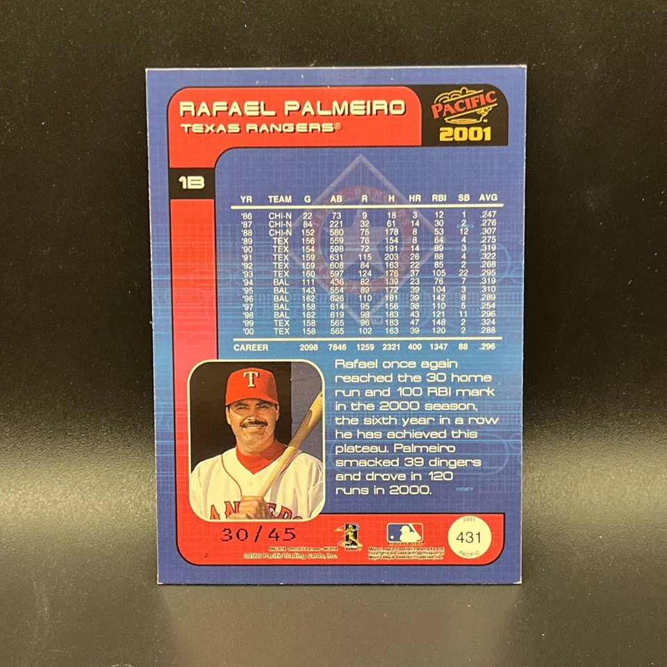 Rafael Palmeiro 2001 Pacific Extreme LTD #431 30/45 Texas Rangers - Image 2 of 2