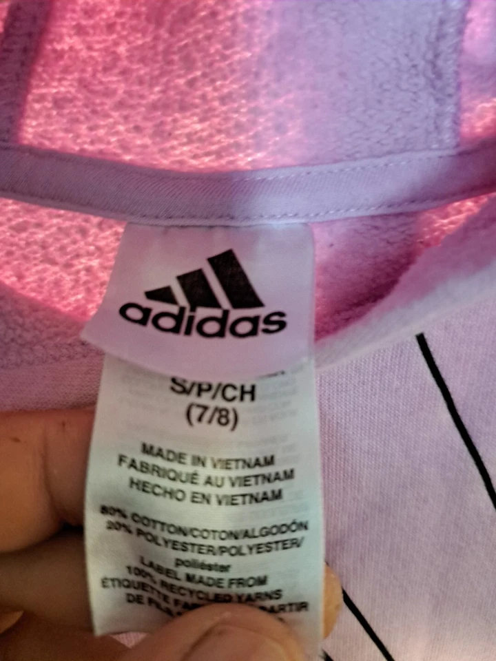 Girls Pink And Black Adidas Hoodie Size Small 7/8 - Image 2 of 4