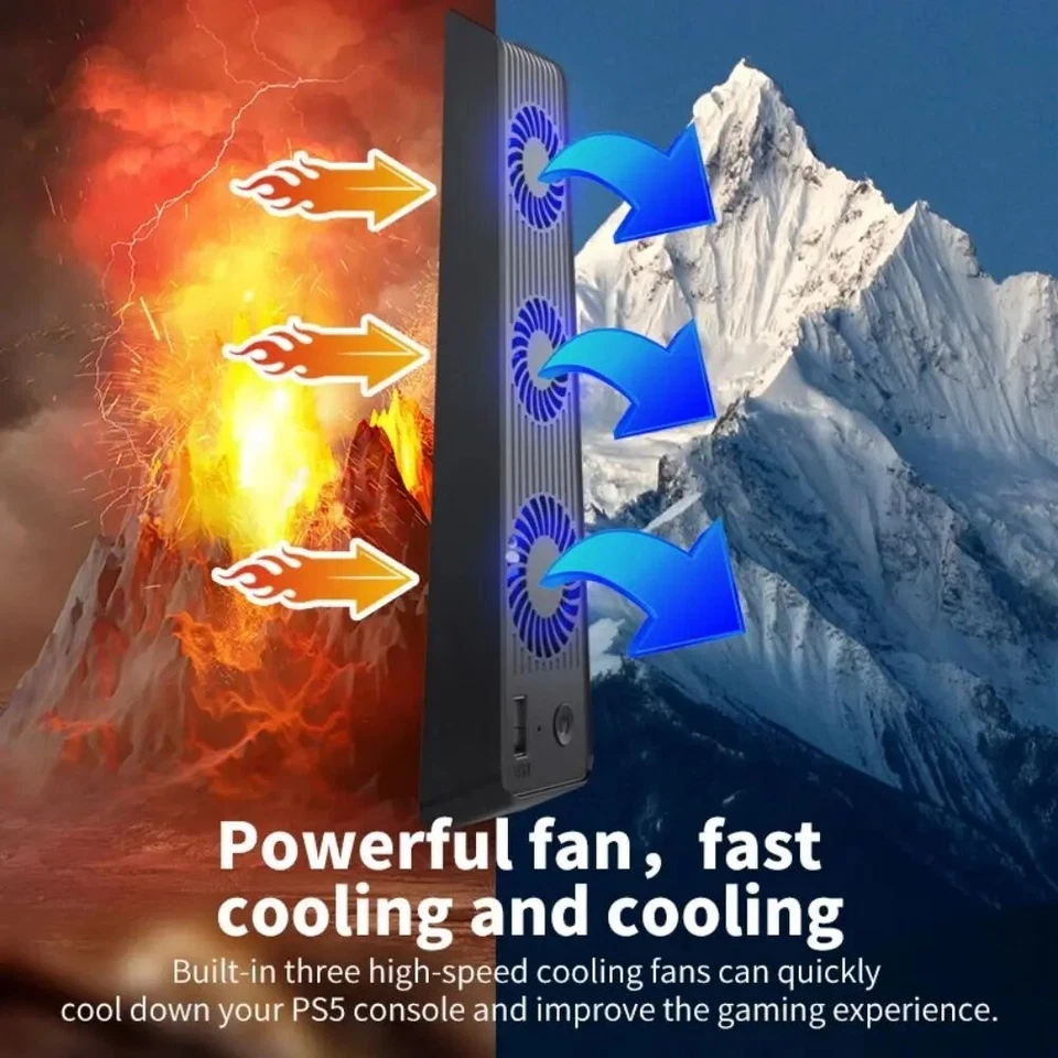Cooling Fan for PS5 Console with LED Lights Silent Noise Reduction USB-Powered - Image 4 of 4